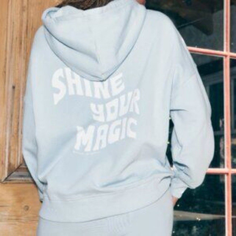NWT- SPIRITUAL GANGSTER Light Blue 'Shine Your Magic' Magic Easy Pullover Hoodie